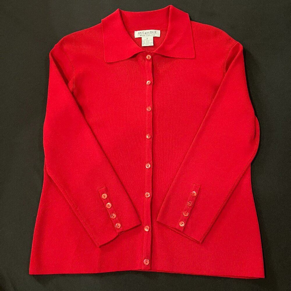 Vintage Womens Due per Due Red Cardigan Petite Collection